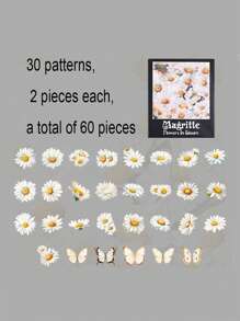60 fogli/scatola, adesivi floreali primaverili, adesivi decorativi in PET trasparente e impermeabile, adesivi con motivi vegetali per fai-da-te, segnalibri per la lettura, decorazioni per confezioni regalo, forniture di cancelleria alla moda per la stagione di ritorno a scuola