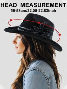 1pc Women's Western Cowboy Hat With Lace Trim Embroidery Suitable For Outdoor Travel Hat Suitable For Outdoor Travel Hat Unisex