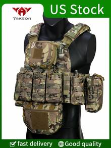 YAKEDA 多功能三件套战术装备包，户外狩猎背心，带可拆卸和可扩展口袋，防水抗撕裂，适合狩猎、训练、户外探险等 - 彩色 - 查看 2