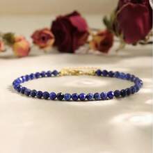 1 件天然青金石手链 - 十二月诞生石珠宝，超薄可堆叠设计，带有金色色调装饰，优雅简约的女士日常佩戴，全年永恒的礼物