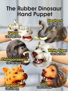 儿童橡胶恐龙头手偶玩偶，男孩游戏礼物，亲子互动木偶表演道具，节日派对装饰品 - 彩色 - 查看 4