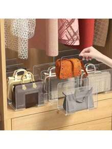 1 قطعة/2 قطعة منظم شفاف من الاكريليك للشنط المنزلية وعرض البيع بالتجزئة، يوفر مساحة في الخزانة، رف تخزين شفاف مناسب للمحافظ والحقائب