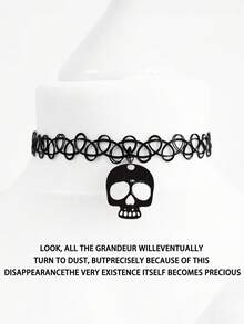 1 pezzo Collana con pendente a luna gotico, stile vintage con elementi di ragno, croce, teschio, ragnatela, teschio umano, design horror e bizzarro, catena regolabile seducente per il collo, adatta per le donne da indossare durante Ognissanti - nero - Visualizzare 16