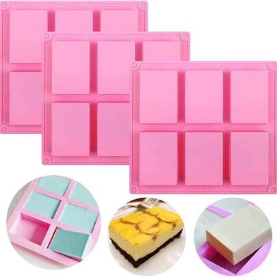 6-Cavity DIY Handmade Soap Mold - Cake Baking Mold, Cookie Chocolate Mold, Silicone Handmade Soap Mold, Ice Cube Tray, Pink