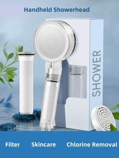 1 Piece Handheld Shower Head, Double-Layer Chlorine Removal Filter Shower, Strong Multiple Filtration, Healthy Water Use, Large Flow Boosting Bath Showerhead. Optional Shower Tube/Shower Bracket Bathroom Accessories, Full Bathroom Set, Home Bathroom Decor.