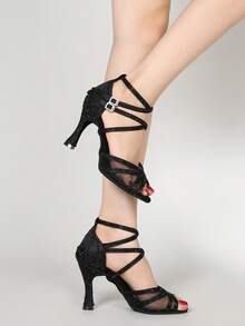 1 Pair Black/ Dance Shoes Mesh Latin Dance Shoes Soft Bottom Silk Satin Tango Jazz Modern Ballroom Dance Shoes 9cm Heel