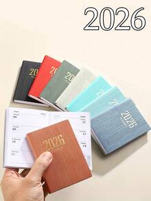 1 个 A7 尺寸 2026 英文计划本，64 张 128 页薄型周历笔记本，365 天每日计划日历，A7 迷你便携式口袋计划本，PU 皮革封面小笔记本，办公用品，计划本，学校用品，返校用品 - 彩色 - 查看 4