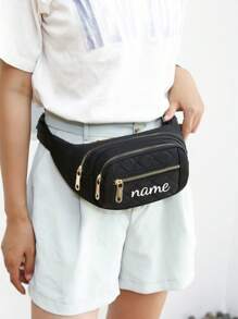 1 New Women's Waist Bag, Customizable Name Nylon Material, Embroidery, Thickened And Wear-Resistant, Zipper Closure, Multi-Layer Design, Simple And Lightweight, Casual And Fashionable, Cute Large Capacity Women's Crossbody Chest Bag, Suitable For Sports