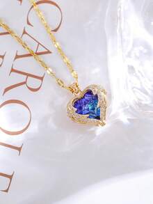 1件新款海洋之心项链简约高端蓝色项链配心形锁骨链