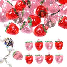 12/18 件草莓珠、草莓珐琅饰品 - 3D 透明亚克力草莓首饰配件，适用于 DIY 项链、手链制作 - 彩色 - 查看 1