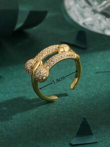 1枚高品质欧美立方氧化锆铜镀18K金圆形双层时尚戒指，女士礼物，日常佩戴 - 金黃色 - 查看 2