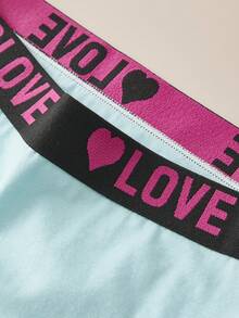6pcs Plus Size Women Letter & Heart Printed Briefs, Sporty