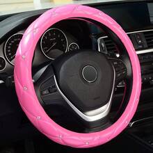 3 件装水钻 PU 皮革闪亮通用汽车方向盘套，15 英寸 - 黑色、白色、粉色 - 黑色 - 查看 16