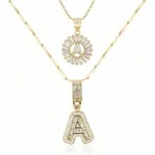 Dainty Bubble Initials Balloon Letter Necklace Set For Women Double-Layer Rock Initials Letter Necklace Set Synthetic Cubic Zirconia Micro-Inlaid Crown Letter Diy English