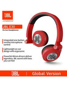 JBL SYNCHROS E30 耳机，轻巧头带设计，符合人体工程学，集成单按钮遥控/麦克风控制，强劲的 40 毫米驱动单元带来传奇般的音质和强劲的低音（黑色/红色/白色/蓝色/紫色） - 紅色 - 查看 2