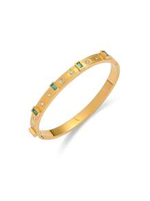 Pulseira Minimalista de Aço Titânio Dourado, Com Incrustação de Zircônia Artificial, Comprimento Ajustável, Adequado para Looks de Verão, Férias, Presentes para Amigos, Resistente à Desbotamento e Hipoalergênico, Acessório Elegante para Mulheres