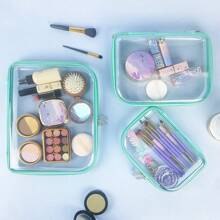 3Pcs Thick Transparent Waterproof Stationery Storage Boxes, Multi-Functional Makeup Pouch, Suitable For Desk Top Brushes, Cosmetics, Toys, Toiletries, Medicines Storage And Portable,For School Supplies,Back To School
