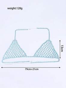 Sky Blue Crystal Embellished Bra, Thong, Body Chain Set - Lake Blue - View 3