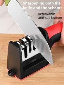 1 قطعة شاحذ سكاكين متعدد الوظائف - شاحذ سكاكين من الفولاذ المقاوم للصدأ 4 في 1 - طقم شحذ سهل الاستخدام وأنيق مع 4 فتحات شحذ، شاحذ سكاكين يدوي أسود - أداة شحذ 4 مراحل قابلة للفصل، شحذ متعدد الأغراض للمطبخ. يمكن شحذ الشفرات بسهولة