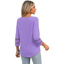 XIEERDUO 3/4 Length Sleeve Womens Tops Dressy Casual Blouses For Women 2025  V Neck T Shirts Summer Clothes - 紫色 - 查看 5