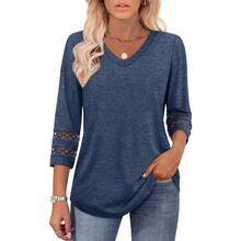 XIEERDUO 3/4 Length Sleeve Womens Tops Dressy Casual Blouses For Women 2025  V Neck T Shirts Summer Clothes - 藏蓝色 - 查看 2