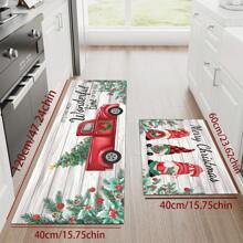 1 buc Covor Decorativ de Alergător de Toamnă cu Camion Retro de Crăciun, Covor de Alergător Antiderapant cu Pitici de Crăciun, Covor de Bucătărie Lavabil cu Fermieri, Folosit pentru Coridoare, Spălătorii, Pasaje de Verandă, Preșuri de Toamnă.