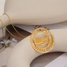 Collar personalizado con impresión del mapa de EE. UU. y nombre y fecha, colgante de acero inoxidable con grabado personalizado, joyería estilo punk-hip hop para mujer, ideal para el Día de la Independencia, uso casual o accesorio para fiesta, joyería patriótica, temporada de regreso a la escuela