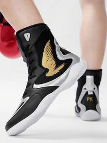 TACHUAN Men's Professional Wrestling Shoes, High-Top Boxing Shoes Training Boots Muay Thai Kickboxing Fitness Shoes - Black - View 7