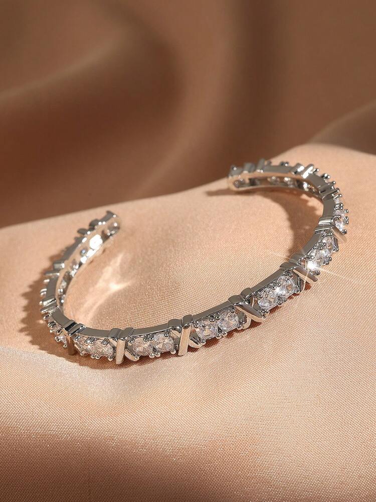 1 قطعة أساور فاخرة مرصعة بالنحاس والزركونيا متداخلة بتصميم (X)، مناسبة للتزيين اليومي للنساء - إسورة - مشاهدة 13