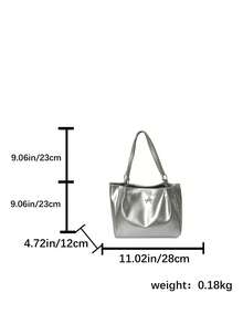 Large Capacity Casual Patchwork Tote Bag, Bow & Metal Decor, Adjustable Shoulder Strap, Versatile Commuting Handbag For Women - Silver - View 2