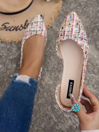 Large Size Wide Beige Pointed Low Heel Women's Shoes Slippers, Spring And Summer Casual Lightweight And Comfortable Shoes, Oversized EU Size