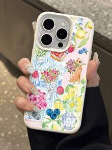 1 Pc Watercolor Floral Puppy Pattern Textured Anti-Fall Anti-Slip Soft Phone Case Cover, Compatible With Apple And Phones - Multicolor - View 3