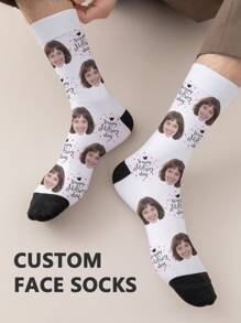 1 par de calcetines de tubo medio para mujer con rostro personalizado, puedes poner cualquier cara en los calcetines, calcetines personalizados con fotos, pares de imágenes personalizadas e interesantes con calcetines de longitud media a larga, aptos para el Día de San Valentín, cumpleaños, regalos y otras ocasiones, personalizados, divertidos, ricos y coloridos, diseño creativo de anime y dibujos animados, regalos navideños