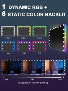 FENCHILIN 100cm X 80cm Large Vanity Mirror With 20 Bulbs Lights RGB Backlit Holly Wood Makeup Mirror With Dimmable 3 Lighting Modes Lighted Desktop Wall-Mount Mirror With Smart Touch  White - trắng - Xem 3