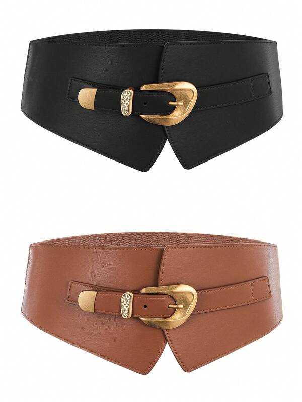 1pc Women's Elastic Waist Belt, Solid Color Decorative Adjustable Leather Belt For Coats, Down Jackets, With Hook And Loop
