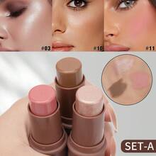 HelloKiss 3pcs/Set Face Contour Highlighter & Blush Stick, Multi-Functional Highlighter & Blush Cream, Concealer Pencil, Non-Greasy, Waterproof & Long-Lasting, Sculpt Facial Contour, Suitable For Beginners, All Skin Tones, Spring, Autumn, Winter, Festivals, Daily Commute - 多色套裝 - 查看 5
