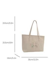 大容量时尚女士单肩包方形腋下包斜挎包大学生学院风背包新款欧美印花托特包批发大容量方形拱形提手女士单肩包 - 白色 - 查看 4