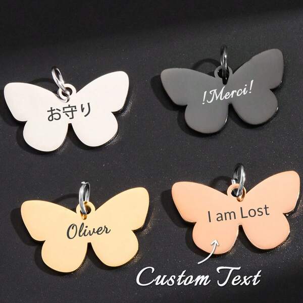 Customized Lovely Butterfly Stainless Steel Pet ID Tag - Custom Name & Phone Number Unique Dog Cat ID Anti-Lost Collar Tag