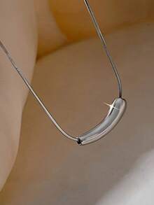 1 Minimalist Gold Smile Small Curved Tube Pendant Necklace - Yellow Gold - View 5