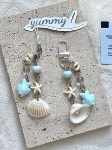 1 件夏季和贝壳手工串珠项链，少女心手工串珠手机挂绳，蓝牙耳机盒吊坠