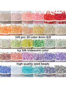 Kit de 320 cuentas de vidrio para hacer joyas, cuentas de vidrio iridiscentes transparentes de 4 mm 8/0 en 30 colores, 20 g/paquete, accesorios de alta calidad uniformes y duraderos, adecuados para hacer pulseras francesas hechas a mano, joyería con cuentas, pulseras bordadas, aretes, collares, anillos, regalos para familiares y amigos