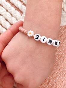 1pc Personalized Custom Name/Letter/Text/Daisy Bracelet/Girl Bracelet/Daisy Name Bracelet/Children Bracelet, Charming Spring Summer Accessory, Custom Name Bracelet For Girl, Vibrant Color Birthday Party Gift, Back To School Gift, Children's Festival Gift, Suitable For Teenagers