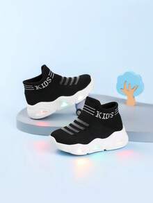 儿童春秋款 LED 发光鞋，灵活鞋面，一脚蹬设计，可爱时尚，适合日常休闲和运动穿着 - 黑色 - 查看 8