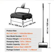 Carpet Sweeper, 7.87 In Sweeping Paths, Floor Sweeper Manual Non Electric, 300 Ml Dustbin Capacity With Comb For Home Office Rugs Hardwood Surfaces Wood Floors Laminate, Cleans Dust Pet Hair - Black - View 6