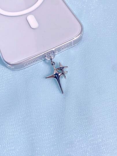 1pc Novetly Double Four-Pointed Star Shaped Pendant Decor Dust Plug Compatible With IPhone Charging Port Type-C Charging Port Data Port Plug,Simulation Fruit Anti-Dust Plug Compatible With Mi Oppo Vivo Samsang IPhone5-16 Earphone