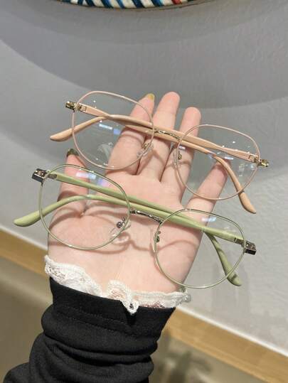 2 件/3 件女士时尚轻便圆框眼镜，多功能配件，可修饰脸型，适合在线办公、电脑、电话、读书和游戏