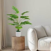 Fake Plants Large Artificial Monstera Faux Plants Indoor Tall With Black Pot For Outdoor Floor Front Porch Decor - 1 green w white pot - View 7