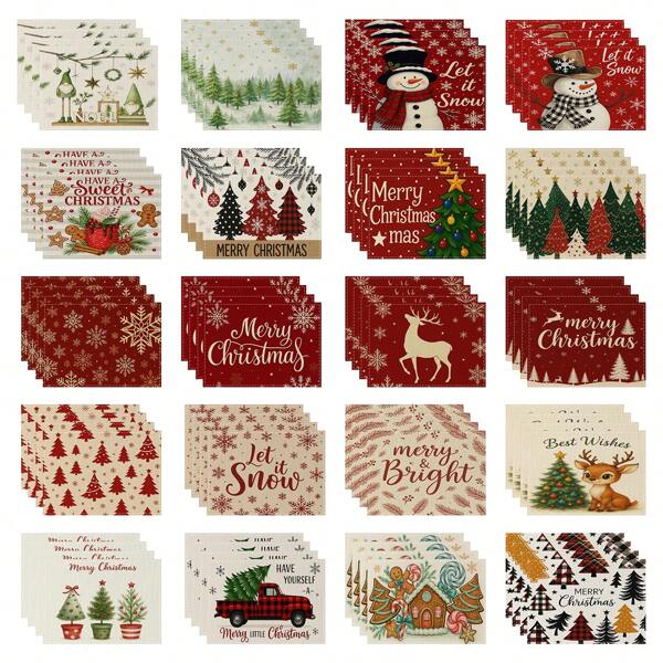 1/4 Set di Tovagliette Natalizie in Lino Stampato a Quadri Bufalo, Babbo Natale Invernale, Albero di Natale, Pupazzo di Neve e Cervo per Tavolo da Pranzo, Lavabili in Poliestere Rettangolari, Sottobicchieri, Tovaglie da Cucina, Tappetini per il Caffè, Adatti per Cucina, Sala da Pranzo, Matrimonio, Decorazione Casa, Decorazione Stanza, Decorazione Interna, Decorazione Tavolo, Decorazione Festa di Natale, Regalo Ideale