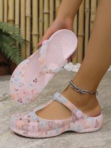 Sandalias planas de mujer para verano, de nueva moda, simples, con estampado de pareja, antideslizantes, duraderas y con suela gruesa, para uso en exteriores, playa y hogar - Rosa - Ver 2