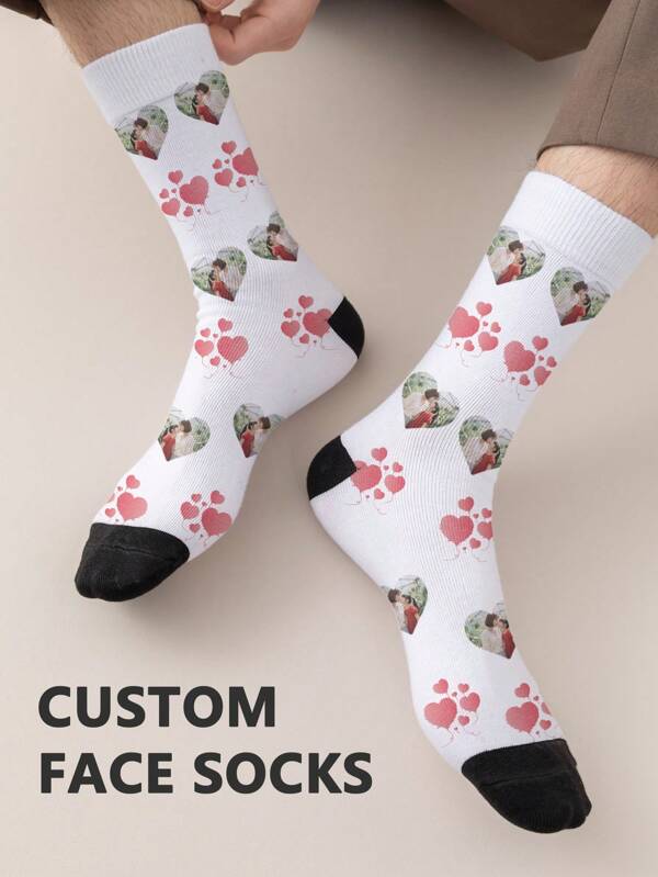 1 par de calcetines de tubo medio personalizados para mujeres, con cualquier rostro impreso, calcetines personalizados con fotos, pares de imágenes personalizadas e interesantes con calcetines de largo medio a largo, adecuados para el Día de San Valentín, cumpleaños, regalos y otras ocasiones, personalizados, divertidos, ricos y coloridos, diseño creativo de anime y dibujos animados, regalos navideños
